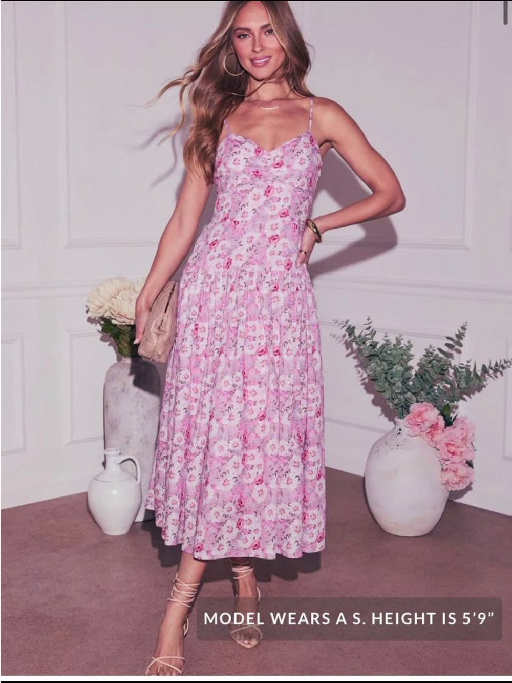 Vici Pink Floral Maxi Dress with Spaghetti Straps